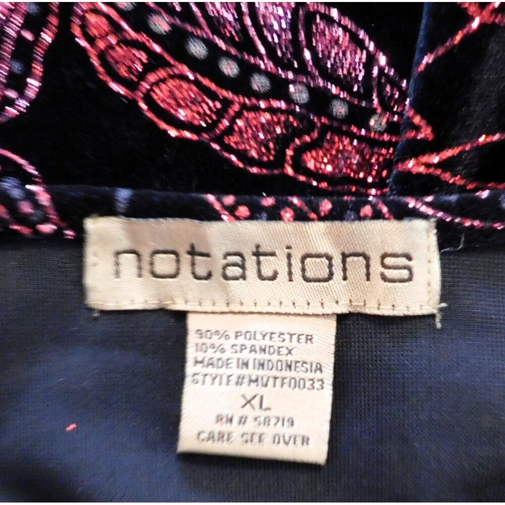 Notations Glittery Jacket XL Black Red Sparkling Floral Print Attached Tank - Picture 9 of 9